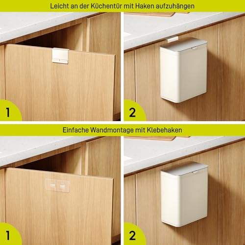 EKO Biomülleimer Küche 7 L, Komposteimer aus Edelstahl mit Inneneimer und Geruchsfach, Abfalleimer mit Haken für Schranktür oder Wandmontage, Bio Mülleimer Klein Komposter Bioeimer (Creme)
