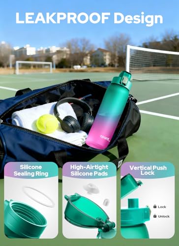 Image of Opard Zip 32oz Plastic Water Bottle Dishwasher Safe, Leakproof Flip-Top Lid, BPA Free Tritan, Wide Mouth Reusable Sports Water Bottle for Gym Hiking Commuting Outdoor Travel and School
