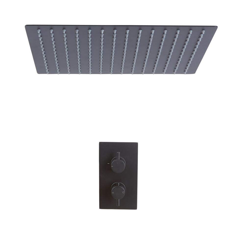 Milano Black Nero Thermostatic Mixer Valve 400Mm Square Ceiling Mounted Recessed Rainfall Head