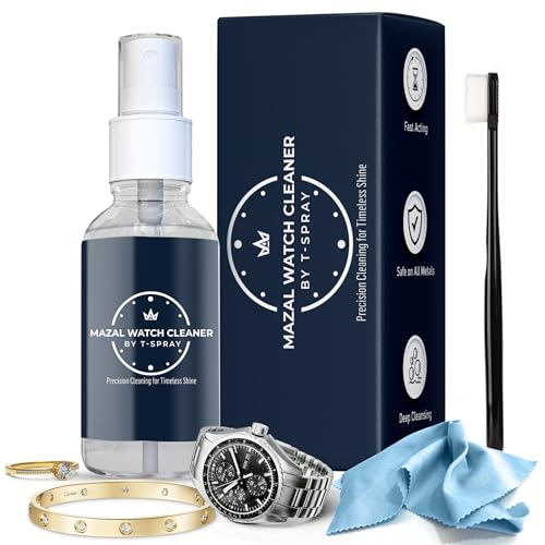 Mazal Watch and Jewelry Cleaner Spray kit. Cleaning Solution -Safe on All Metals Crystals Gold Platinum Precious Gemstones Diamond Jewelry- Quick Long Lasting Shine- TSA Approved 2oz