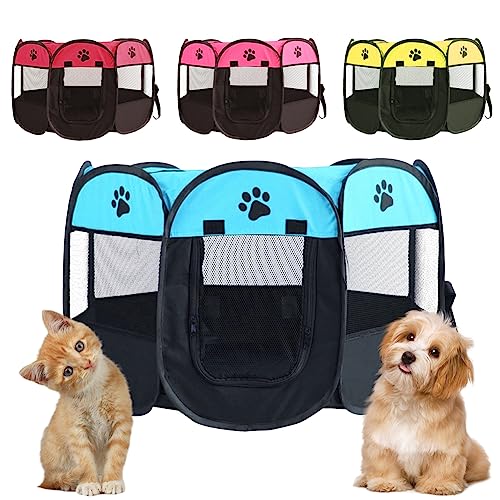 Recinto per Cani da Interno, Recinzione per Cuccioli 74x74x43cm Gabbia per Cani Recinto per Gatti da Interno, Box per Cucciolo Gattini Conigli (Blu+Nero)