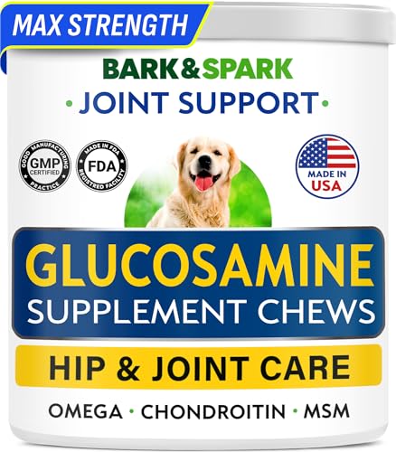 Bark&Spark Glucosamine Chondroitin Dog Hip & Joint Supplement - Joint Pain Relief - Hip & Joint Chews - Joint Support Large Small Breed - Senior Doggie Vitamin Pill Joint Health (120 Treats - Chicken)
