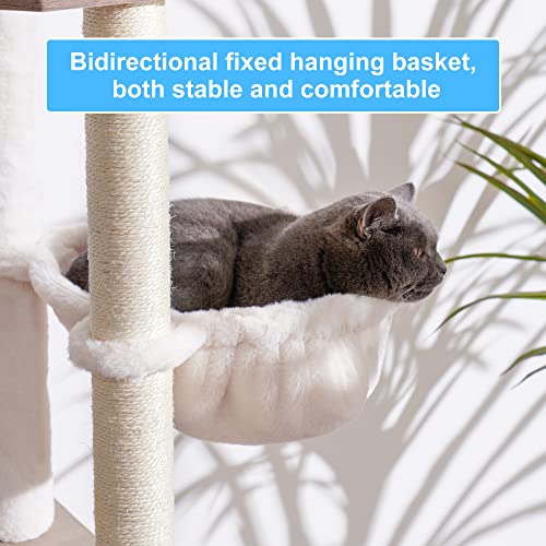 Image of Hey-brother Wooden Cat Tree, 66.1 inch Cat Furniture with Scratching Posts, Modern Cat Tower with hammocks, Toys, cat condo, Rustic Gray MPJ120SG