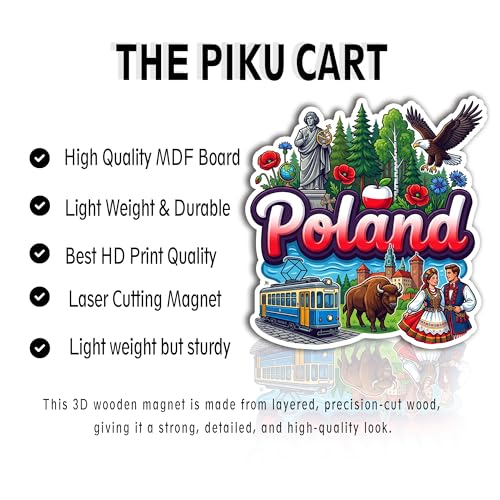 Image of Poland Fridge Magnet - Glossy Engineered Wood Magnet, Precision Laser Cut, HD Print, Durable Poland Country Decor Refrigerator Magnet