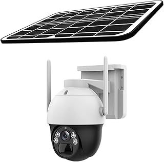 Solar Security Camera Outdoor, Color Night Vision, 2.4Ghz WiFi 360° PTZ Camera, Battery Powered Camera for Home Security, PIR Human Detect with Spotlight, 2-Way Talk, IP66
