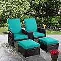 B BAIJIAWEI 5-Piece Patio Wicker Furniture Set Outdoor Rattan Sofa Set Adjustable Lounge Chair with Ottoman, Coffee Table, Cushion for Garden, Pool, Backyard, Balcony, Beach