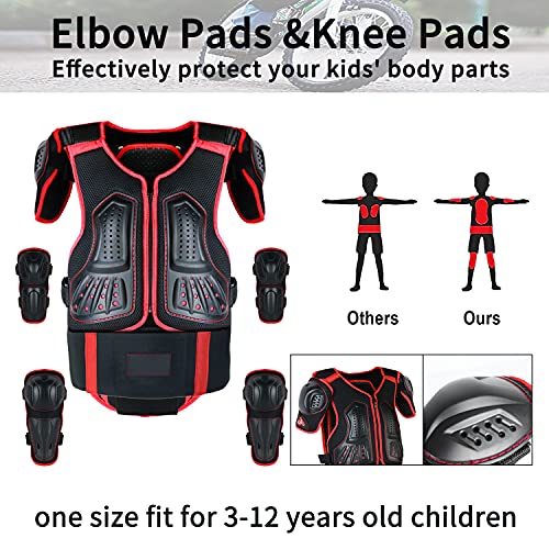 Kids Dirt Bike Full Body Chest Spine Protector Armor Vest Gear With Knee And Elbow For Bicycles, Motorcycle, Motocross , Skiing, Skating,Skateboards (Red, X-Small) #TOP7