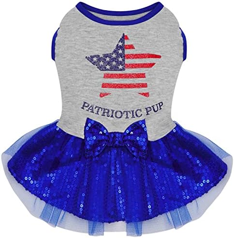 KYEESE Dogs Dresses USA Flag with Bowtie 4th of July Independence Day Dog Dress Parade for Small Dogs Patriotic Dog Apparel