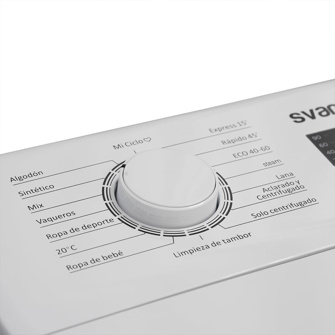 Svan Lavadora 8Kg Carga Superior Blanco SLCS8301AI. 1900W, 1300rpm, Motor Inverter, 16 Programas, Función Stop&Go, Clase de Eficiencia Energética A
