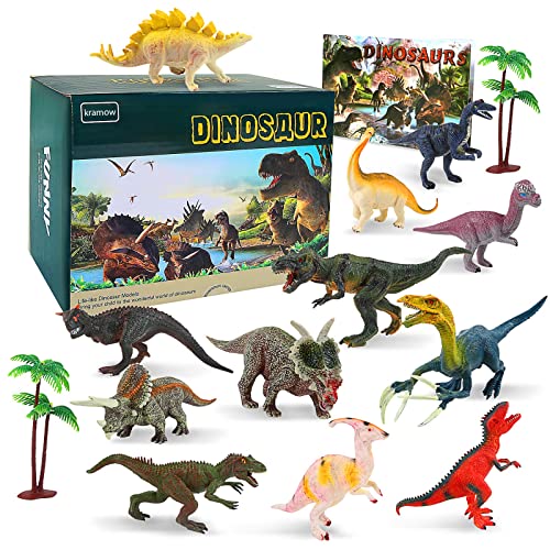 kramow Dinosaur Figure for Boys, Dinosaur Toys for 3+ Year Old, Dinosaur Party Decorations, Educational Realistic Dinosaur Toy set for Kids, Gifts for Boy Girls, 15 Pcs