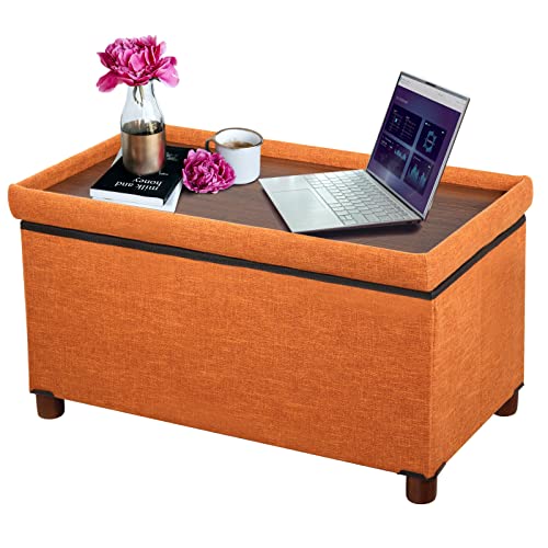 Ao Lei 30 Inches Storage Ottoman Bench, Storage Bench with Wooden Legs for Living Room Ottoman Foot...
