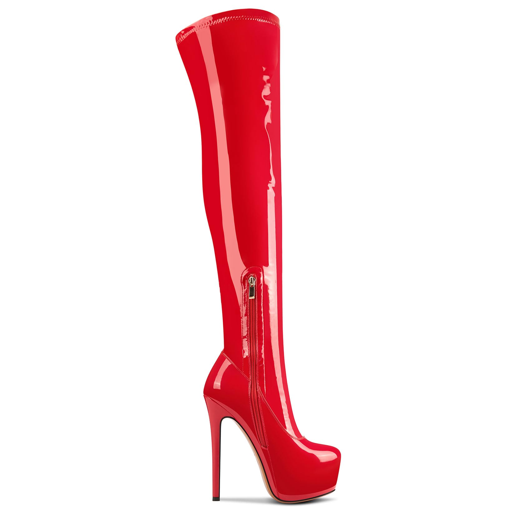 NobleOnly Mujer Alto High Aguja Heel Redonda Punta Plataforma Sobre la Rodilla Botas Cremallera Baile Fiesta Botas 15 CM Heels