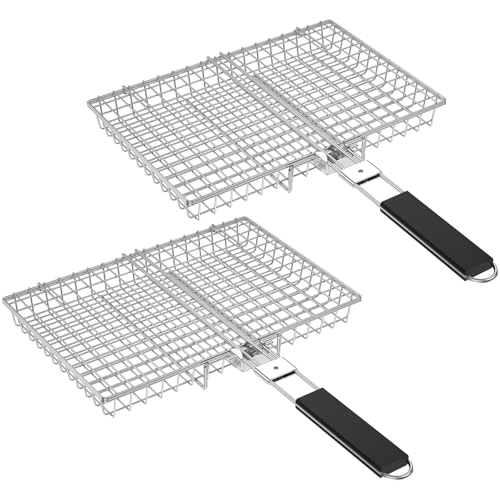 Nesting Grill Baskets, Grilling Baskets with Handle, Grill Baskets for outdoor grill, Grill Carry System, Portable Stainless Steel BBQ Grill Basket for Camping