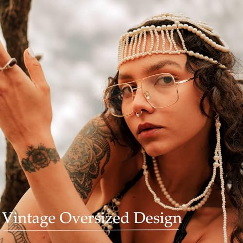 Image of Non Prescription Glasses - Classic Square Clear Lens Metal Frame for Men Women