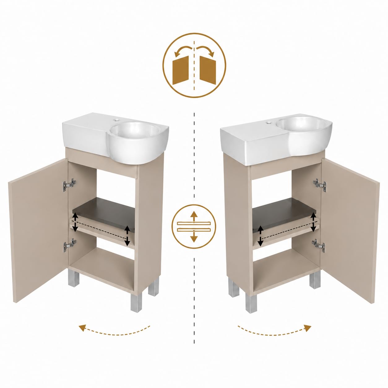 Lavabo con mobiletto da 50 cm di larghezza, mobiletto per lavabo Burgos con lavandino – Mobiletto da bagno, mobiletto da bagno (cashmere)