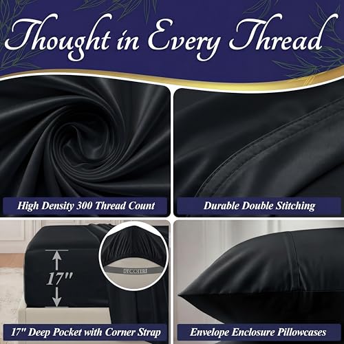 Image of DECOLURE 100% Viscose Derived from Bamboo Sheets King Size - Luxury 4 Pc Naturally Cooling Sheets, Ultra Soft Bed Set - Deep 17 inch Pockets, Durable Double Stitching, Oeko Tex Standard (Black)