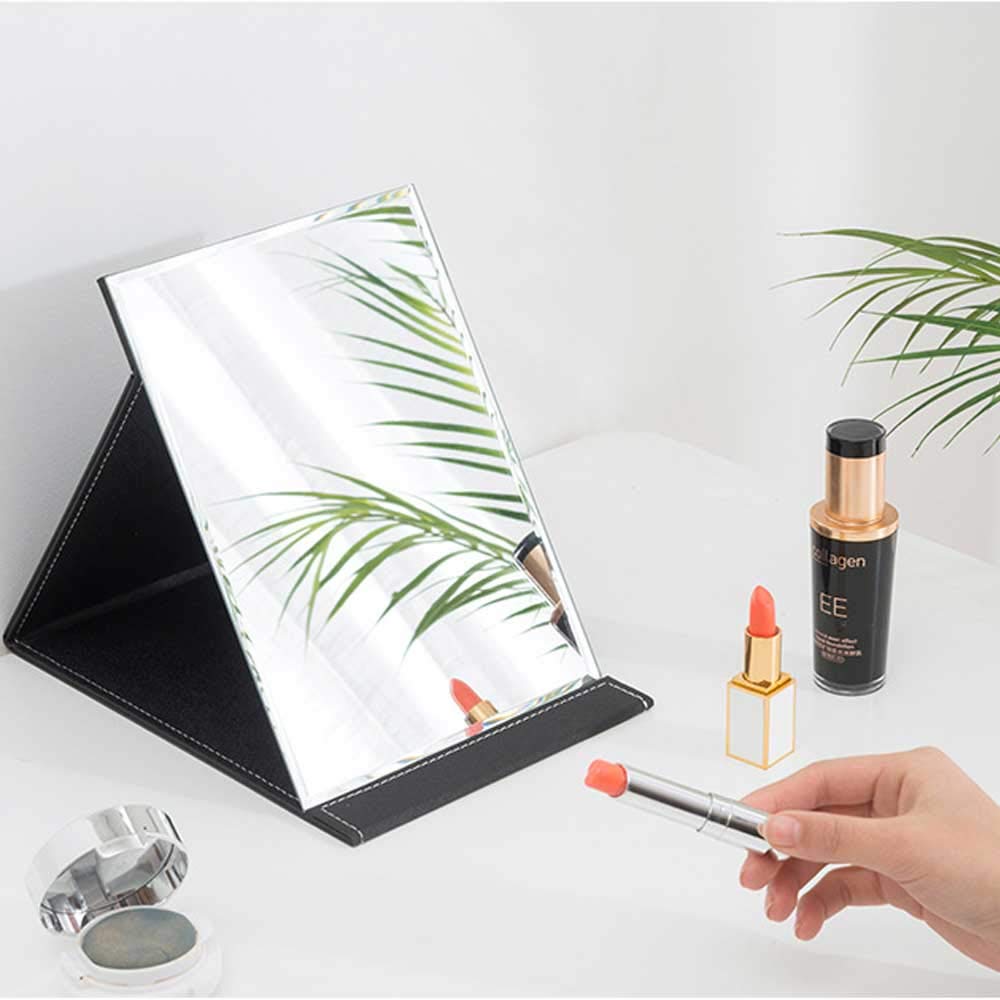 Specchi da Tavolo,Specchio da Viaggio Pieghevole,Specchio Portatile da Trucco con Pelle PU,per Scrivania da Ufficio,Tavolo da Trucco e Viaggio(Nero)