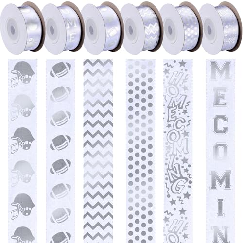Juinte 60 Yard Silver Homecoming Mum Ribbon 7/8 Wide Football Satin Ribbon Roll for Gift Wrapping Homecoming Mum Supplies Football Party Favor Cheerleaders Decorations