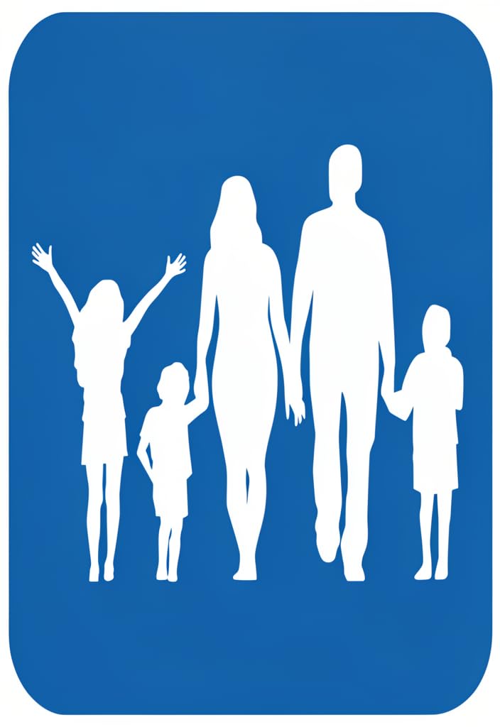 peiyeety Family Silhouette Tin Sign 12x8 Inch, Blue and White Metal Wall Decor, Modern Minimalist Family Artwork Plaque for Home Living Room Bedroom Hallway, Housewarming Gift