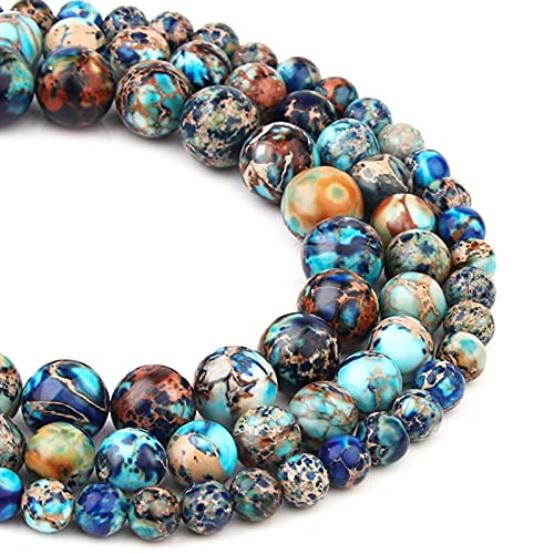 Image of Natural Stone Beads 10mm Mixed Blue Imperial Jasper Polished Round Smooth Gemstone Beads for Jewelry Making Adults 15 inch (Mixed Blue Imperial Jasper, 10mm)