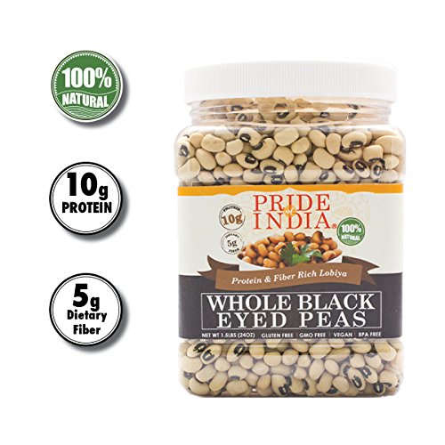 Pride Of India - Indian Whole Black Eyed Peas - Protein & Fiber Rich Lobiya, 1.5 Pound Jar #TOP2