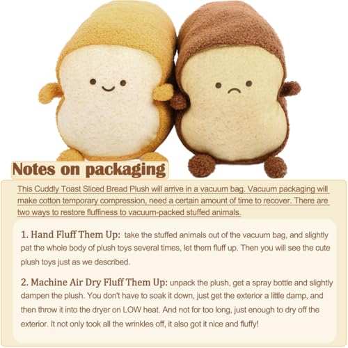 Image of DENTRUN Toast Plush Pillow, Soft Bread Shape Food Cushion for Hugging Decor | funny expression, sofa /bed cushion, soft plush, gift for kids /adults, room decor