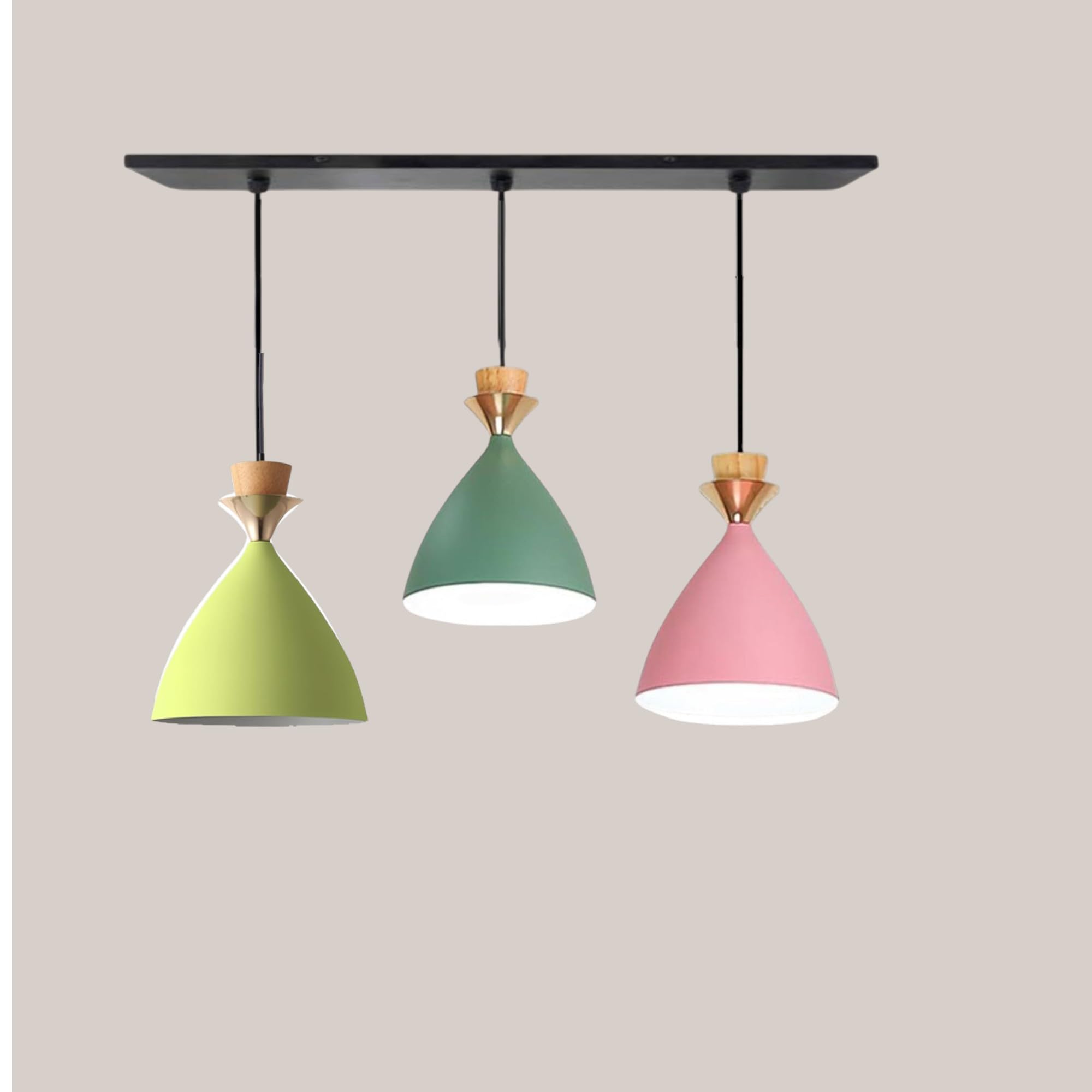 Triple Dome Pink, Aqua Blue, Moss Green Aluminium Hanging Pendant Light Drop, Antique Modern Ceiling Lamp, Bulb is not Included, 3 Light Linear Set-image-28