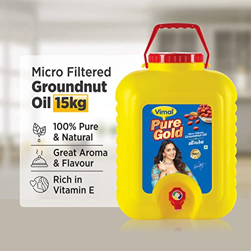 Image of Vimal Pure Gold Groundnut Oil: 100% Natural and Pure for a Healthy Lifestyle | Double Filtered and Refined Peanut Oil for Cooking (15L)
