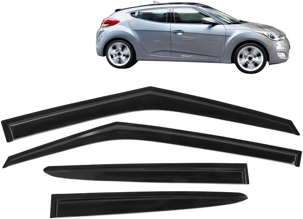 IKON MOTORSPORTS Out Channel Window Visors Compatible with 2011-2018 Hyundai Veloster, Dark Smoke Slim Style Acrylic Car Rain Sun Window Shade Guard Visor