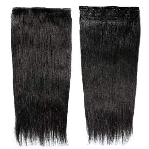 Osking Clip On Real Human Hair Extensions 1 pcs with 5 Clips Instant Volume And Thickness Straight (5 Clips 18 Inch Black Extension)