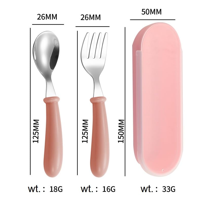 Image of 2-Piece Portable Cutlery Set - Metal Spoon & Fork with Plastic Handle and Travel Box for Lunch Box, Office, School, Home & Kids (Pink)