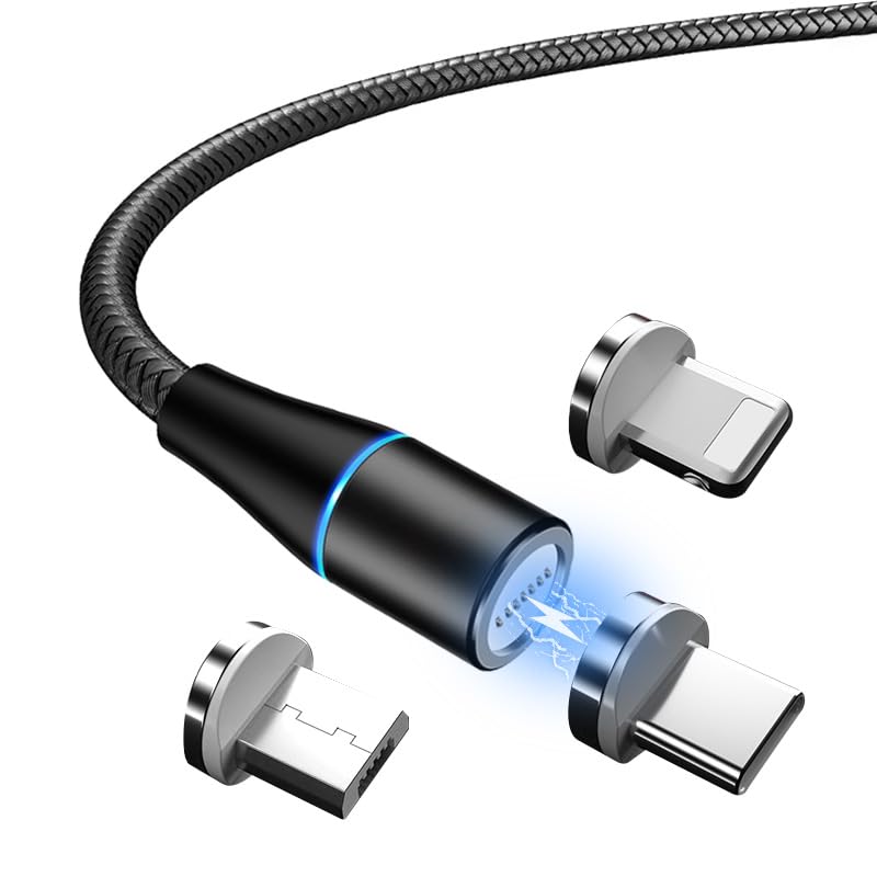ml MAGNET LIGHT NOUVEAU 2025 Câble USB 3 en1 magnétique à charge rapide IOS/Android/TypeC (Noir)