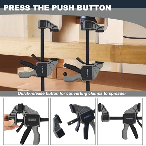 Image of 6-Pack Wood Clamps 4Pcs 12in & 2Pcs 6in for Woodworking | Ergonomic Grip,150Lbs Clamping Force,Bar Clamps One-Handed Quick Grip /Spreader Design,Furniture Assembly