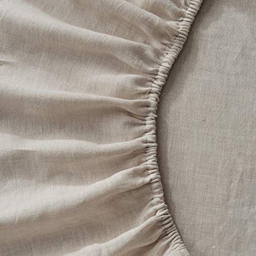 DAPU Stone Washed Linen Fitted Sheet Mattress Cover 100% French Linen (Linen/Natural Linen, Twin)