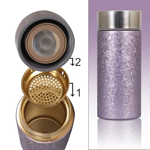 Image of Titanium Water Cup with Lid, Leakproof & Lightweight Portable Bottle, Durable Metal Drink Container for Office Travel Home, Reusable Teacup for Daily Use (Titanium Lavender, 350 ML)