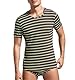 Landofgenie Herren Bodysuit One Piece Streifen Top Kurzarm Jumpsuit Einteiliger Unterwäsche Baumwolle Strampler braun 3XL