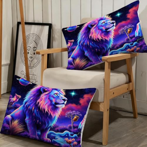 Housse de Couette 140x200 Lion Violet avec 2 Taies pour Lit Enfant