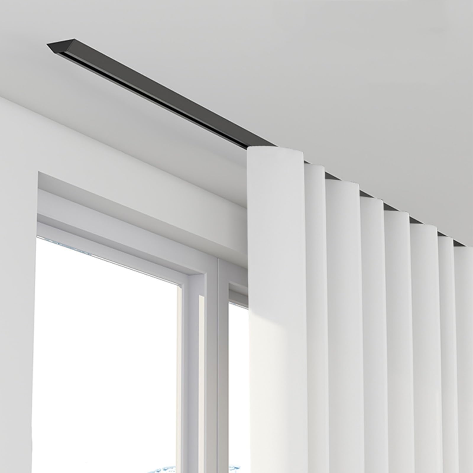 Niewidoczna zasłona w kształcie litery V, cicha szyna przesuwna, ultracienka konstrukcja, kompletne akcesoria do przegródek, czarna, 400 cm (4 x 100 cm) idealna do eleganckich przestrzeni