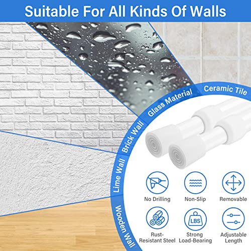 Image of AIZESI 2pcs White Curtain Rod No Drilling Adjustable Spring Tension Rod 33 to 59 Inch Small Expandable Spring Loaded Curtain Rods for Windows,Cupboard, Kitchen Cabinets,Bathroom