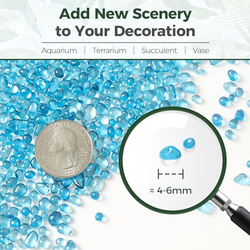 Image of T4U Fish Tank Gravel 2 LB, Tumbled Small Rocks for Aquarium, Glass Beads for Vases, Succulent Rocks for Plants, Aquarium Gravel Decorative Pebbles for Terrarium Crafts Vase Filler, Blue