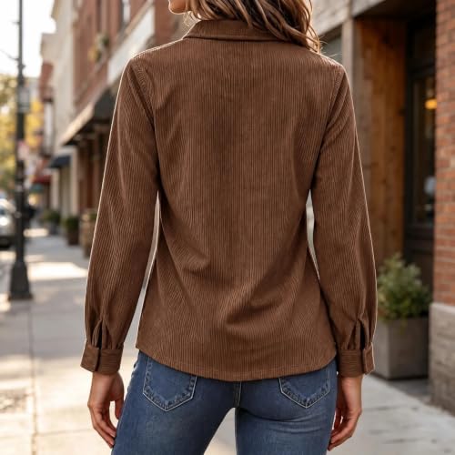 Womens Winter Jackets 2026 Corduroy Shacket Women Button Down Long Sleeve Casual Office Shirt Jacket 10 Piece Capsule Wardrobe 2026 Brown S Chaquetas para Mujer - image 3