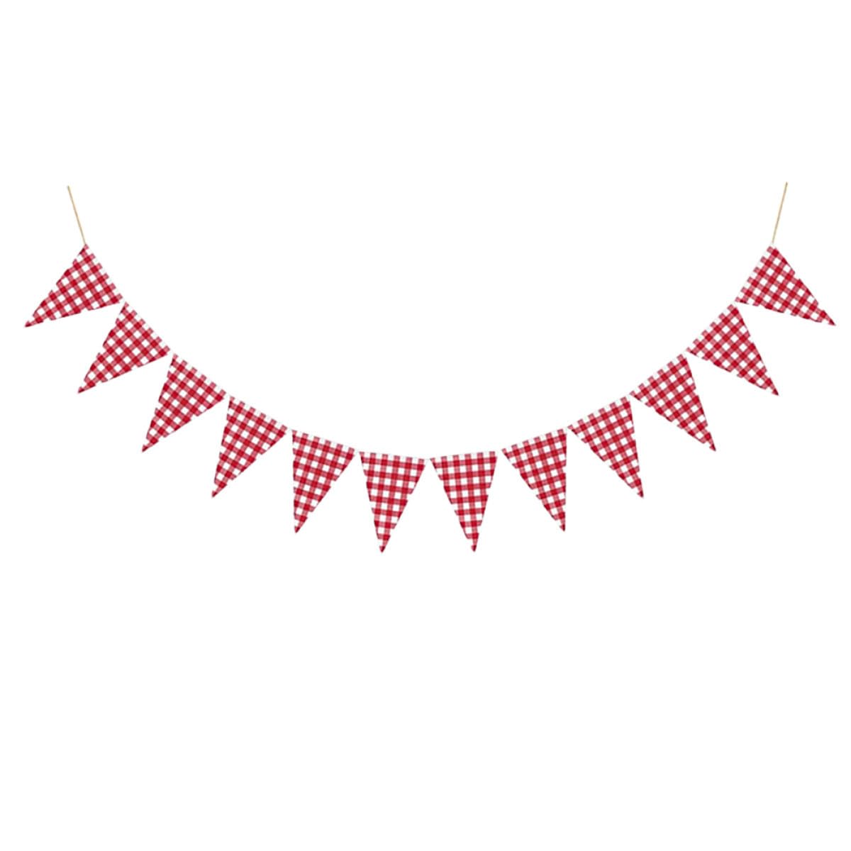 CHILDWEET Bannière pour Décoration Intérieure et Extérieure Triangle à Carreaux Rouge en Coton pour Fêtes D'anniversaire et Décoration Murale