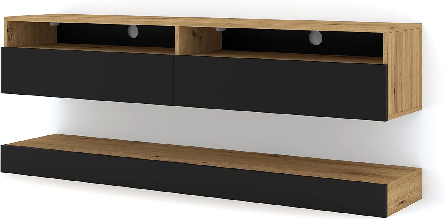 Meuble TV suspendu 160 cm pour salon scandinave ou industriel Duo