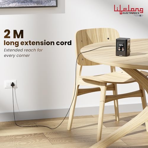 Image of Lifelong Electronics India's First Extension Board with Retractable Type C Cable | 2 AC Power Sockets (2500 W) and 2 USB C + 2 USB A Ports (GaN 25W Fast Charging) | Multiplug Overload Protection