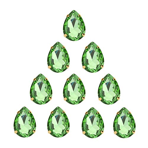 Choupee Sew On Rhinestone Tear Drop Crystal Rhinestones in Gold Setting 48 Pcs (Green, 13 X 18 MM)