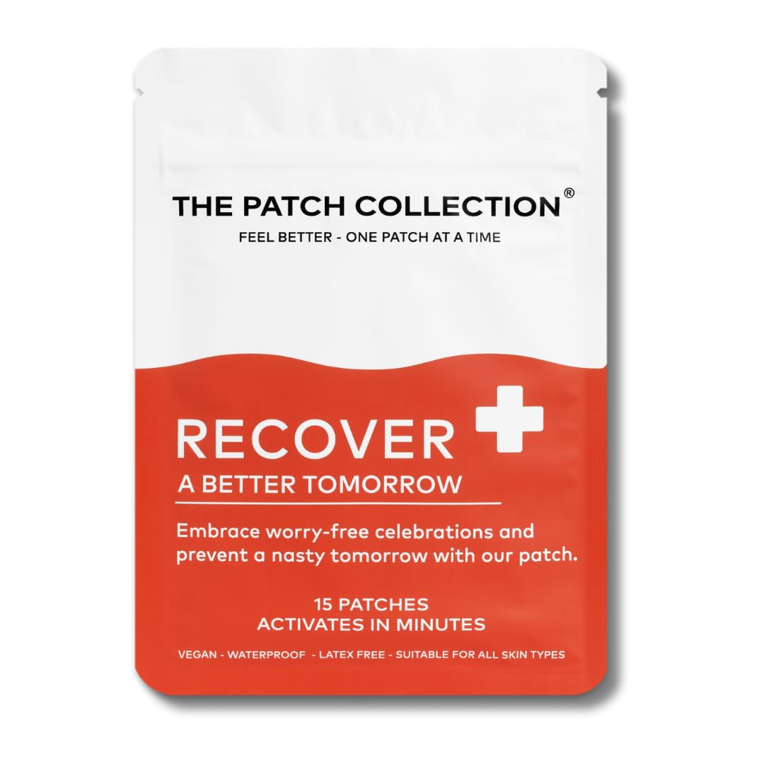 Party Recovery & Relief Patch for a Night Out, Plant Powered, Sustained Release with NAC, Vitamin B1, B2, B3, Turmeric, 100% Natural & Vegan, Latex Free (Pack of 15)