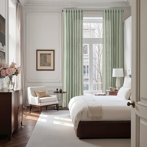 Image of Nanspring Extra Long Linen Curtains 132 Inch for Living Room Desert Sage