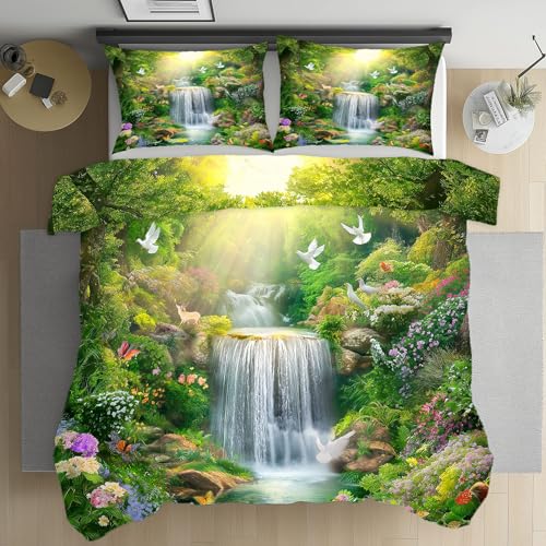 Sobhdga Natur Landschaft Bettwäsche 135x200 3teilig, Berg Wasserfall...