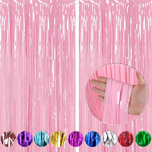 Image of 6 Pieces Foil Fringe Tinsel Party Curtains for Photo Backdrop (Pastel-Pink)