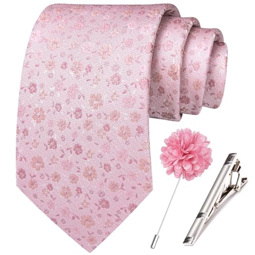 Image of Hi-Tie 63 inches Striped Paisley Extra Long Ties for Men Silk Necktie with Lapel Pin Tie Clip Big and Tall Men Formal Wedding